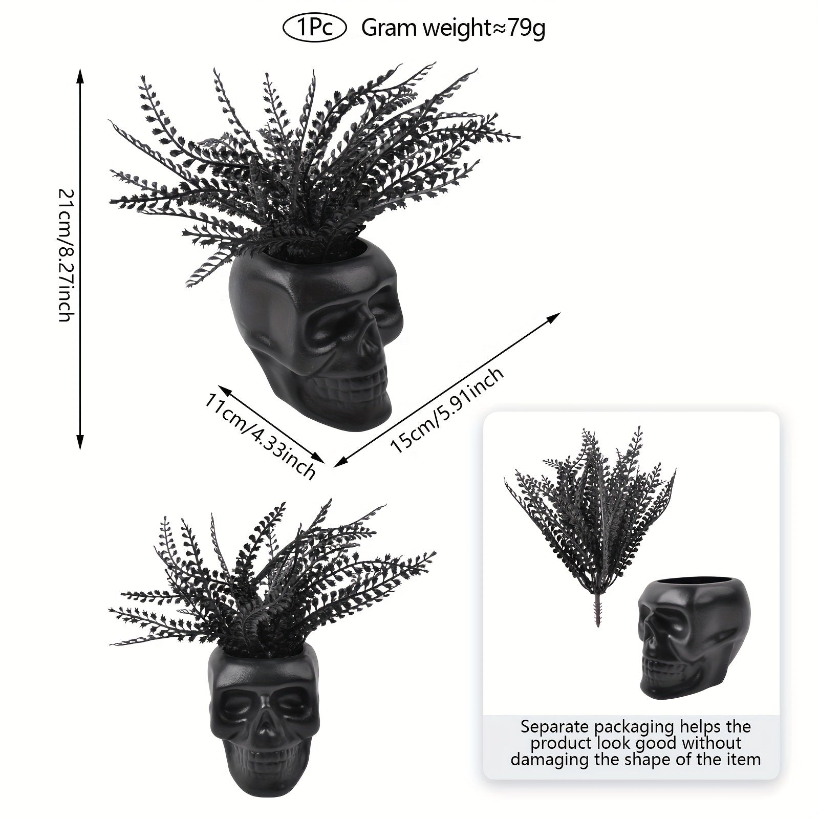 5 Kind Black Artificial Plant With Pot Halloween Decoration