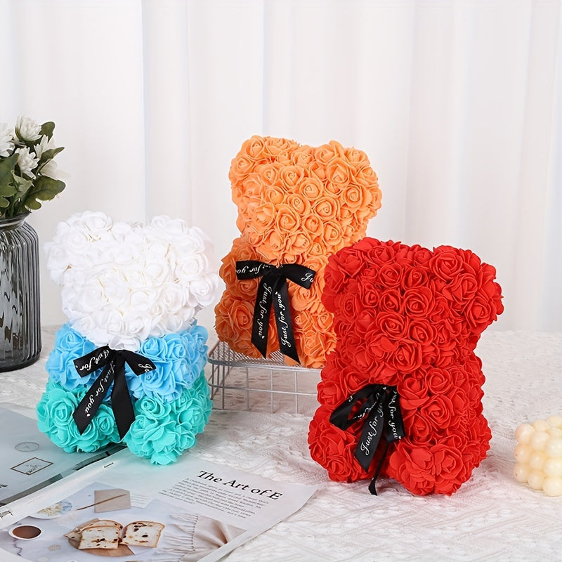 1pc, Artificial Rose Bear 9.84inch Artificial Foam Flower Terry Bear, Rose Bear Gifts For Mother Grandmother On Mother's Day, Perfect Gift For Valentine's Day, Anniversary, Wedding, Creative Gift For Birthday Christmas