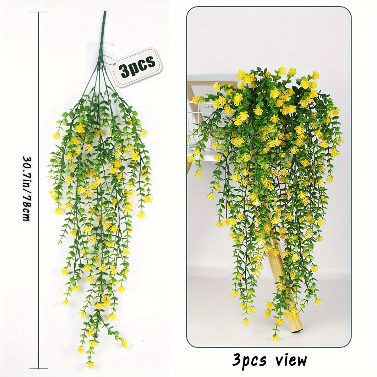 3pcs 30.7in Artificial Flowers Boxwood Greenery Ivy Vines, UV Resistant Plastic Plants Garland Hanging Shrubs Plants For Wedding Party Room Front Porch Hanging Basket Indoor Home Decor Outdoor Decor