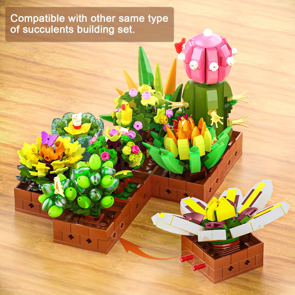 9 Succulents Plants Building Set, Flowers Botanical Collection Bonsai Artificial Plant Set Building Blocks Toy for Home House Decor Birthday Housewarming Gift for Adults Women