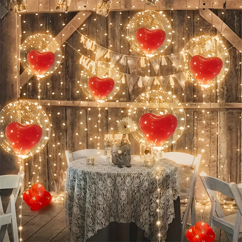 KADUOS 35pcs LED Balloon Kit, Red Heart-Shaped Balloons with Yellow LED Lights, 5 Bobo Balls & 25 Latex Balloons, Perfect for Birthday, Wedding, Proposal & Anniversary, Indoor & Outdoor Decor, Plastic, Batteries Not Included