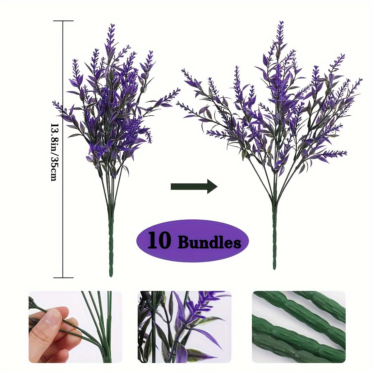 10 Bundle UV Resistant Artificial Lavender Flowers - Fadeless Faux Silk Plants for Outdoor & Indoor - Durable Hanging Planter Decor, Perfect for Garden, Porch, Window Box, Home, Kitchen, Office, and Wedding