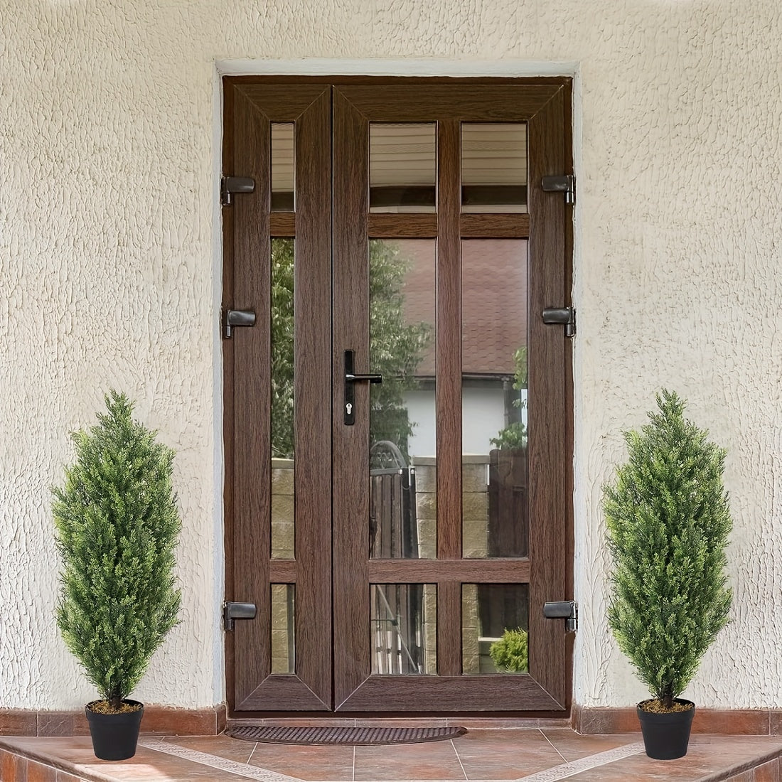 2pcs,, Simulation Cedar Tree, 5ft Tall Artificial Plant Tree, Simulation Plant, Premium Plastic Material, Home Decoration, Suitable For Yard, Living Room, Front Room, Doorway, Christmas Decoration