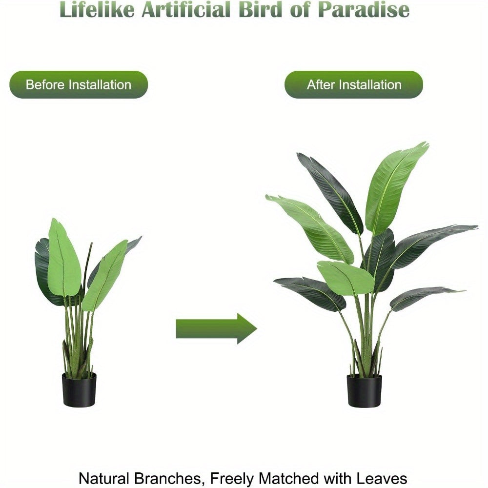 Bird of Paradise Artificial Plant, 4 Feet Faux Bird Paradise Plant Green Tropical Artificial Plants for Indoor Home Living Room and Offices Decoration