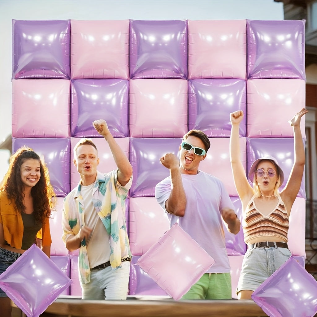 27 Pack, Pink And Purple Square Foil Balloon Wall, 19 Inch Double Sided Chrome Square Balloon Kit For Butterfly Theme Party, Party, Wedding And Princess Birthday Decoration.