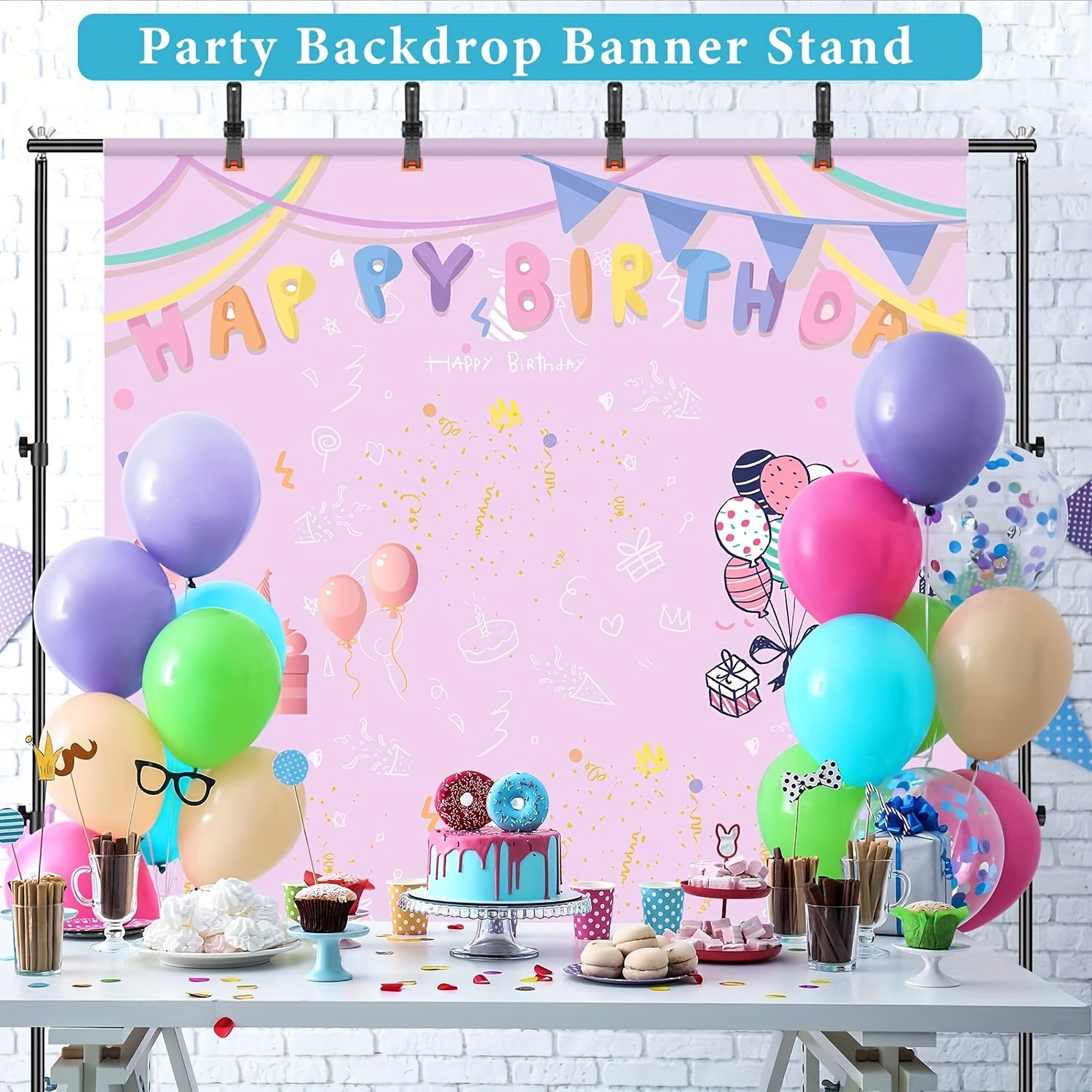 10x7ft Adjustable Metal Backdrop Stand - Durable Photo Studio Kit with 4 Crossbars, 4 Backdrop Clamps, and Balloon Arch Support for Parties, Wedding, and Event Decorations