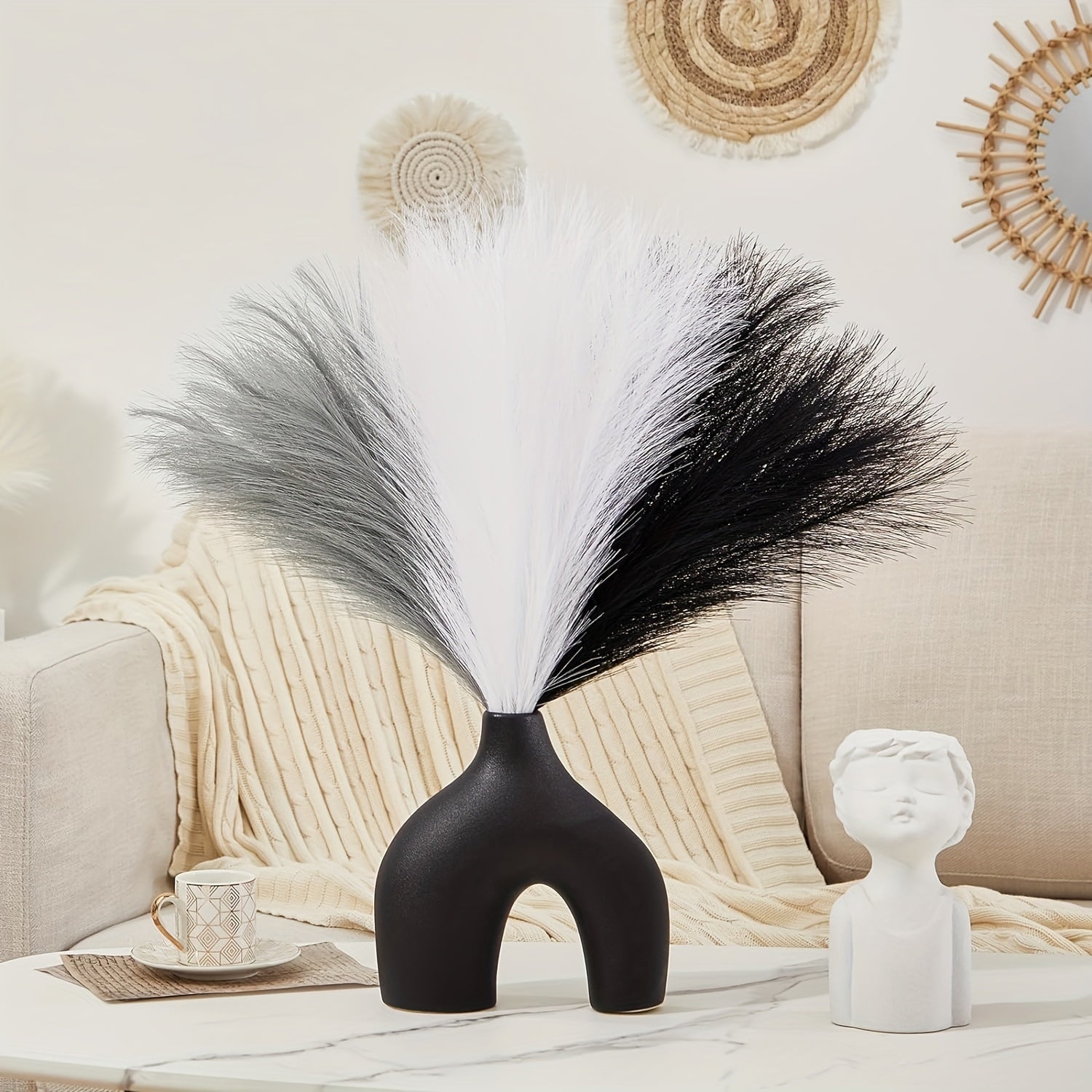 18pcs Artificial Plant Pampas Grass, 21.6in/55cm Faux Plant Vase Flower Arrangement, Fall Family Kitchen Bohemian Decoration Festival Wedding Party Decoration Atmosphere Props