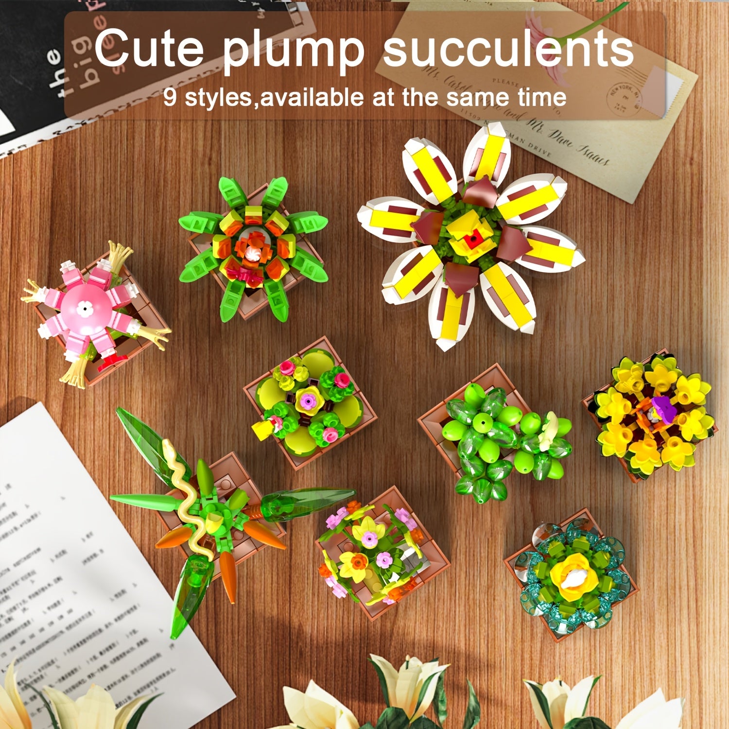 9 Succulents Plants Building Set, Flowers Botanical Collection Bonsai Artificial Plant Set Building Blocks Toy for Home House Decor Birthday Housewarming Gift for Adults Women
