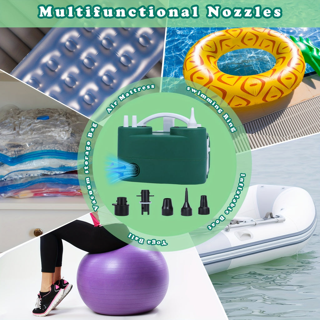 1 Electric Balloon Pump 3-in-1 Portable Air Pump | Fast Inflation for 260q Foil Mylar Latex Double-Stuffed Balloons, Inflator Deflator for Pool, Semi-automatic Operation, Green PP Material, Without Battery