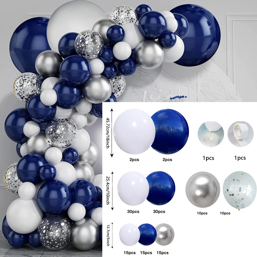 131pcs, Ink Blue Silvery White Balloon Arch Set 10 "' Birthday Wedding Party Background Decoration Party Supplies Required
