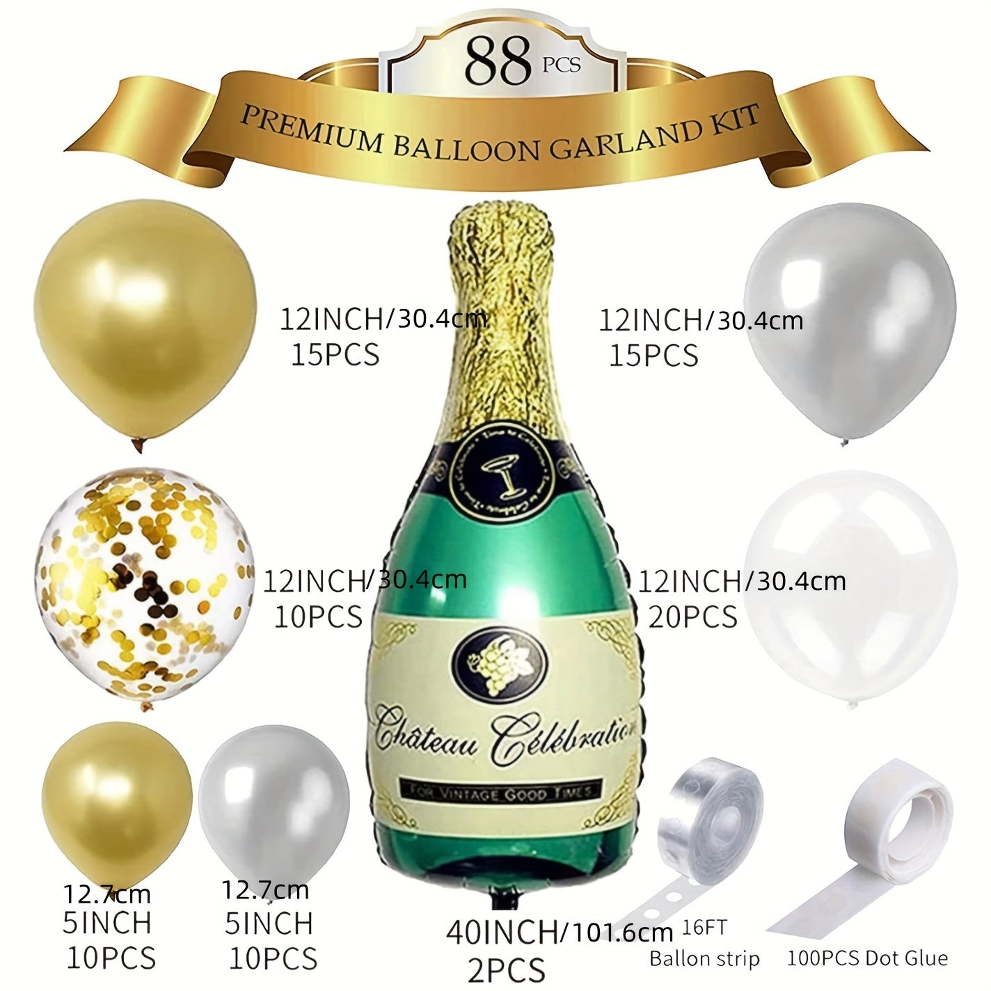 88pcs Shimmering Champagne Bottle Balloon Garland Arch Kit - Festive New Year Decorations - Golden & Silvery Transparent Balloons for Birthday, Wedding, and Anniversary Celebrations