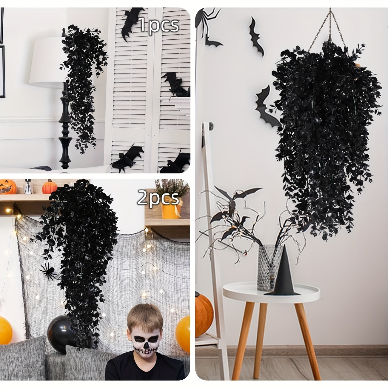 4pcs Artificial Black Eucalyptus Flowers Vine, Simulation Autumn Hanging Wall Rattan, UV Protection Plastic Plant, For Wedding Birthday Décor, Fall Halloween Thanksgiving Xmas Decor, Home Room Arch Garland Ceiling Decor