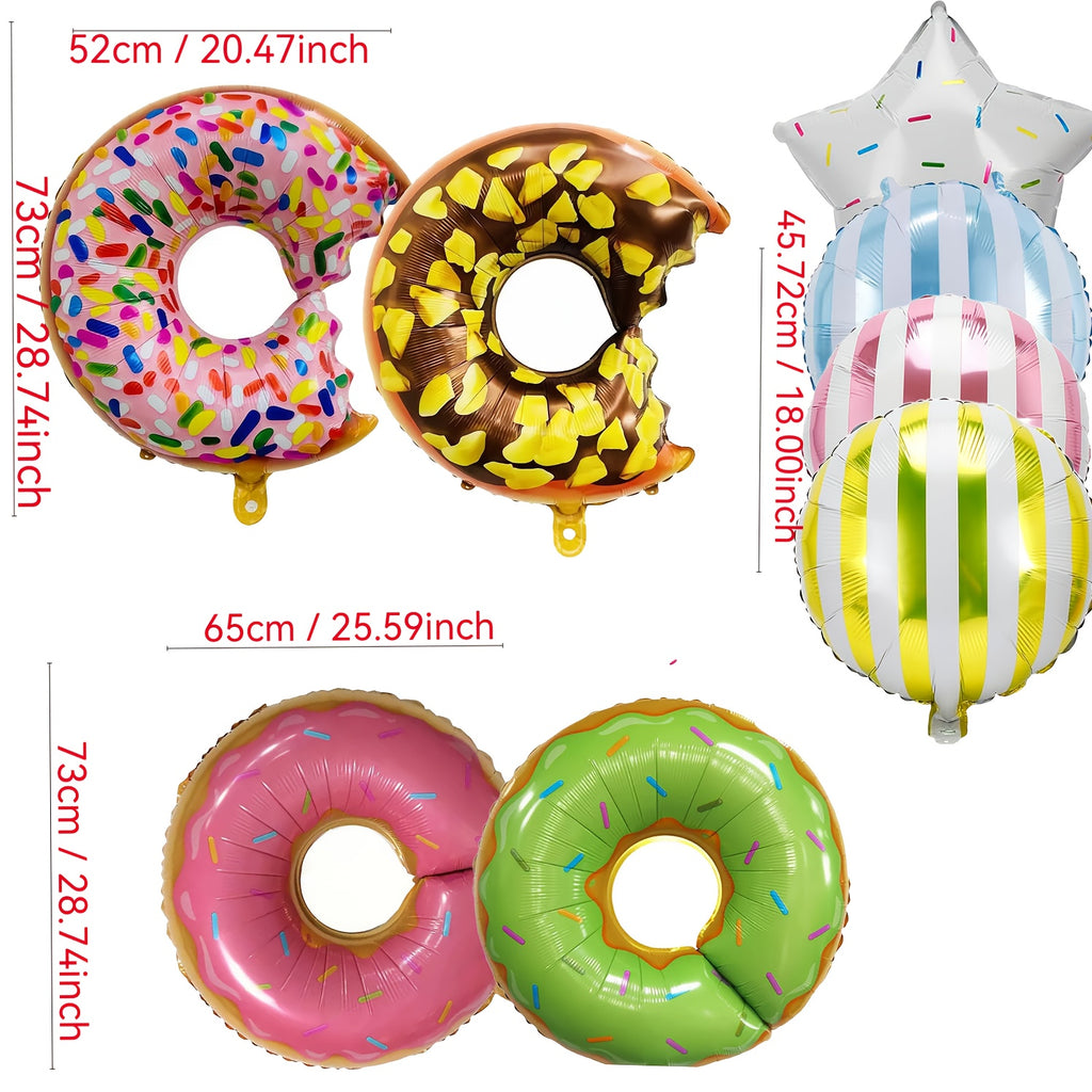 11pcs Large Donut Foil Balloons, Big Polyester Film Donuts for Kids' Birthday Party and Wedding Decorations - Cute Donut and Candy Shapes, Perfect for Children's Parties to Provide Great Decoration Effects, Donut-Themed Celeb