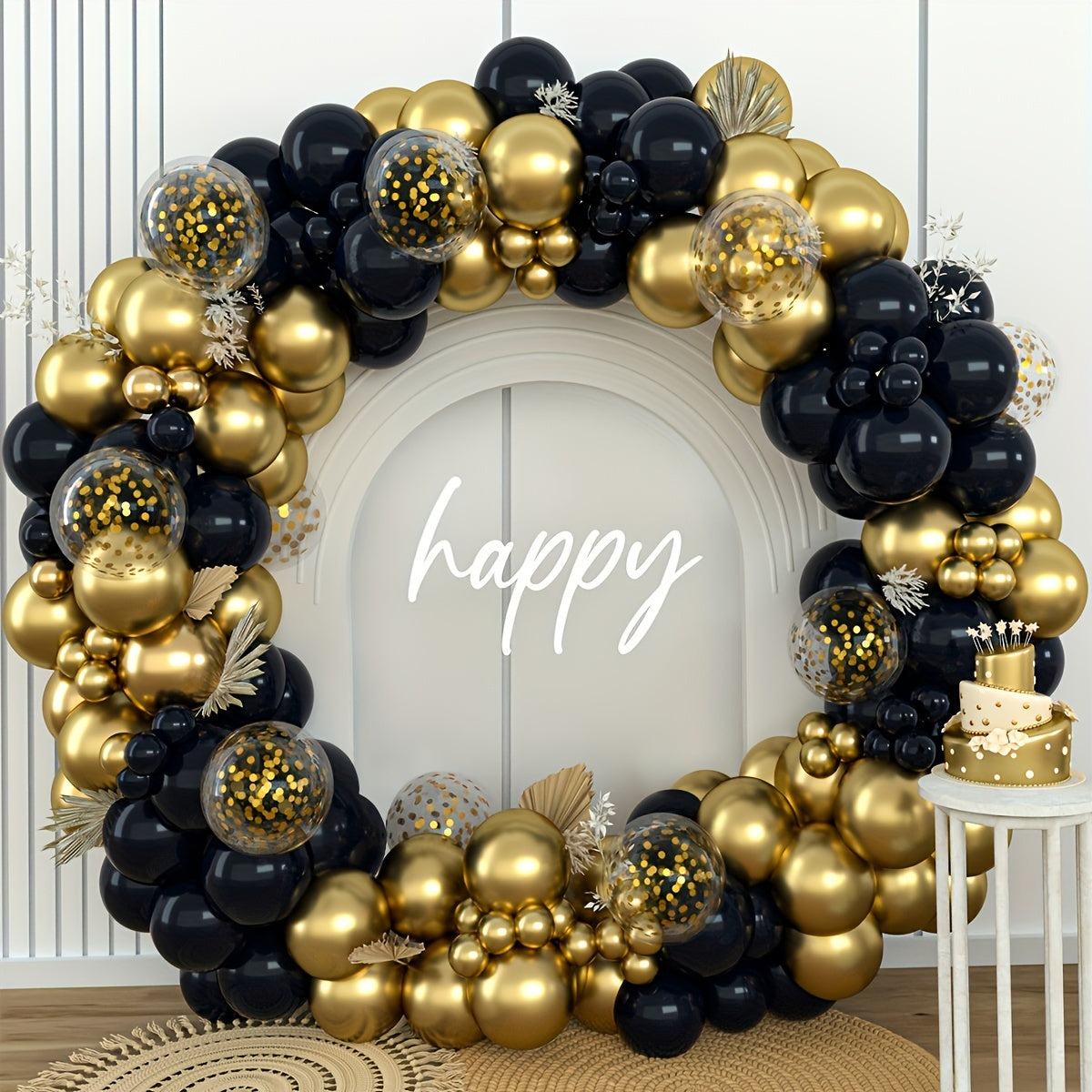 140pcs Black & Golden Balloon Garland Kit - Perfect for Birthdays, Graduations, Bachelorette Parties, Father's Day, New Year's, Weddings, Anniversaries & More - Includes Confetti Latex Balloons