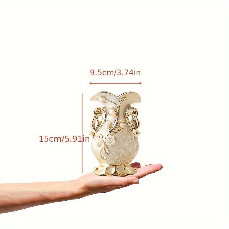 A Set of Artificial Roses with a Golden Ceramic Decorative Vase, Including a Small Vase, Two Bundles of Artificial Flowers, And a Flower Mat, Suitable for Decorating Dining Tables, Weddings, Bedrooms, Hotels, Restaurants, Bar