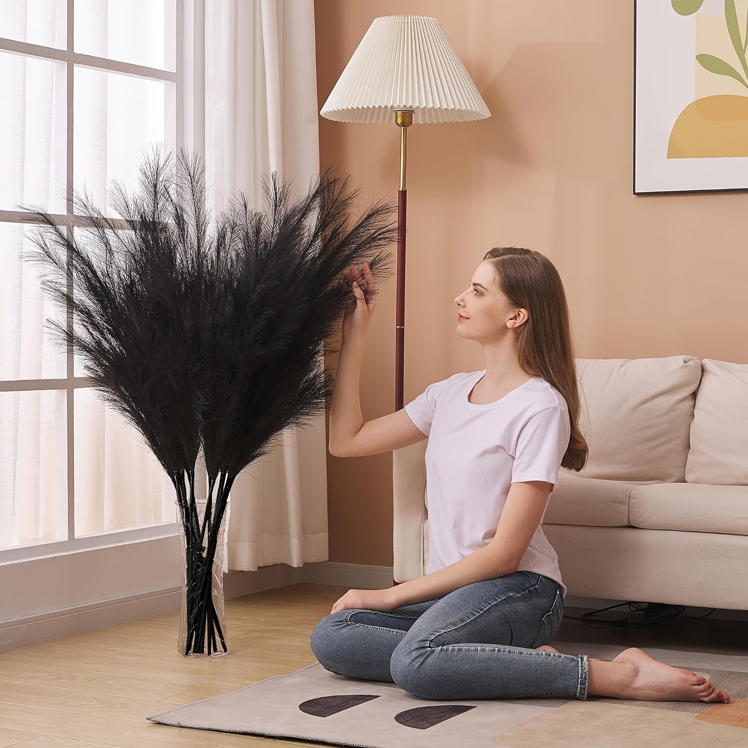 18pcs Artificial Plant Pampas Grass, 21.6in/55cm Faux Plant Vase Flower Arrangement, Fall Family Kitchen Bohemian Decoration Festival Wedding Party Decoration Atmosphere Props