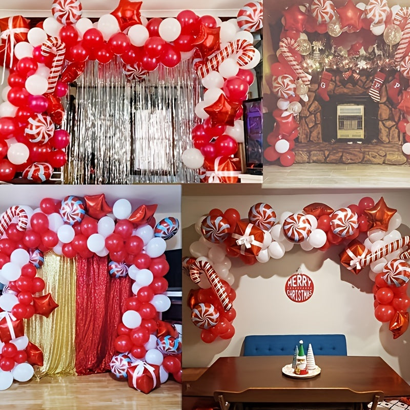 Christmas Balloon Garland Arch Kit 126pcs with Candy Cane, Gift Box, Red Star Balloons for Party Decorations, Holiday, Thanksgiving, New Year, House Decor by MZYi.LINGER Suitable for Ages 14+