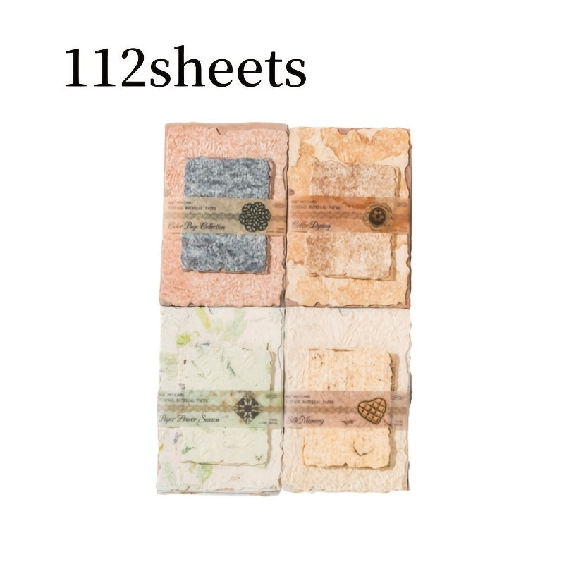 112pcs Vintage Scrapbook Paper Set, Assorted Floral and Text Patterns, Ideal for Journaling, Card Making, Gift Wrapping, DIY Crafts - High-Quality Decorative Paper in Muted Tones