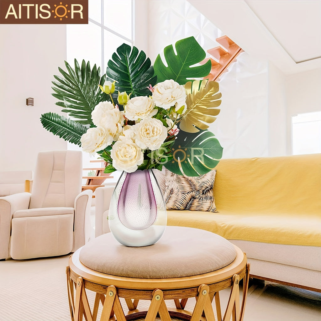 72pcs 10 Kinds Artificial Tropical Palm Leaves Tropical Leaves Monstera Leaves Safari Jungle Leaf with Stems for Hawaiian Luau Party Beach Table Wedding Shower Birthday Theme Decorations