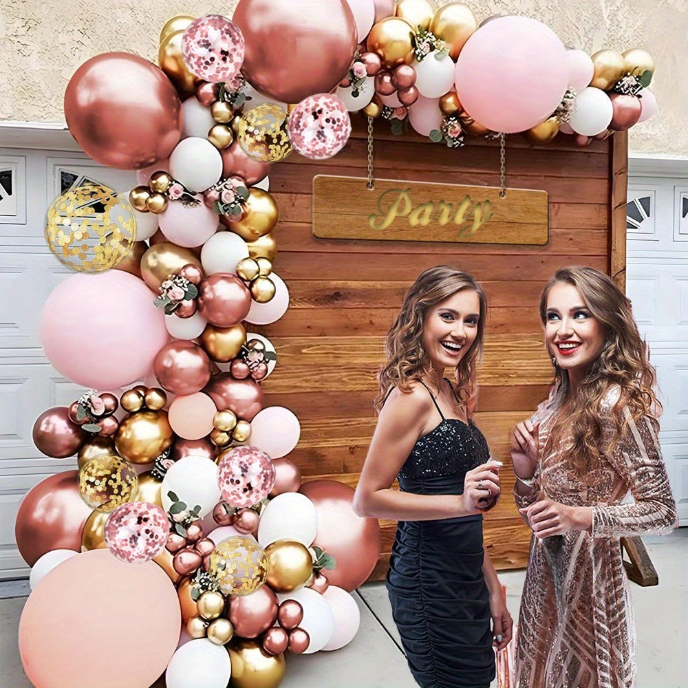 Rose Golden Balloon Garland Kit, 130pcs Nude Pink Golden & White Balloons With Confetti For Wedding, & Bridal Shower Decorations, Girl Birthday Party Decor