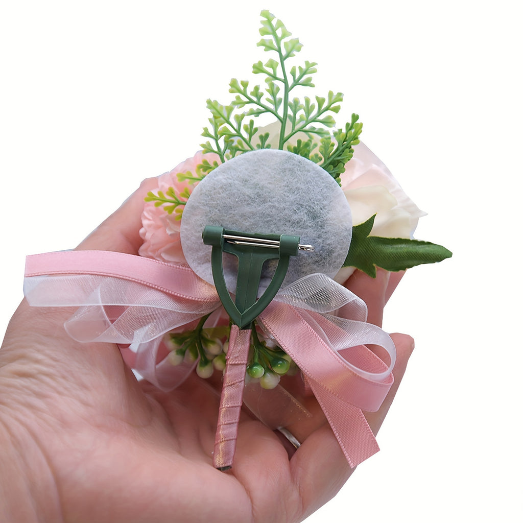 2pcs, Artificial Rose and Carnation Wrist Corsage Set for White Wedding and Prom Decorations