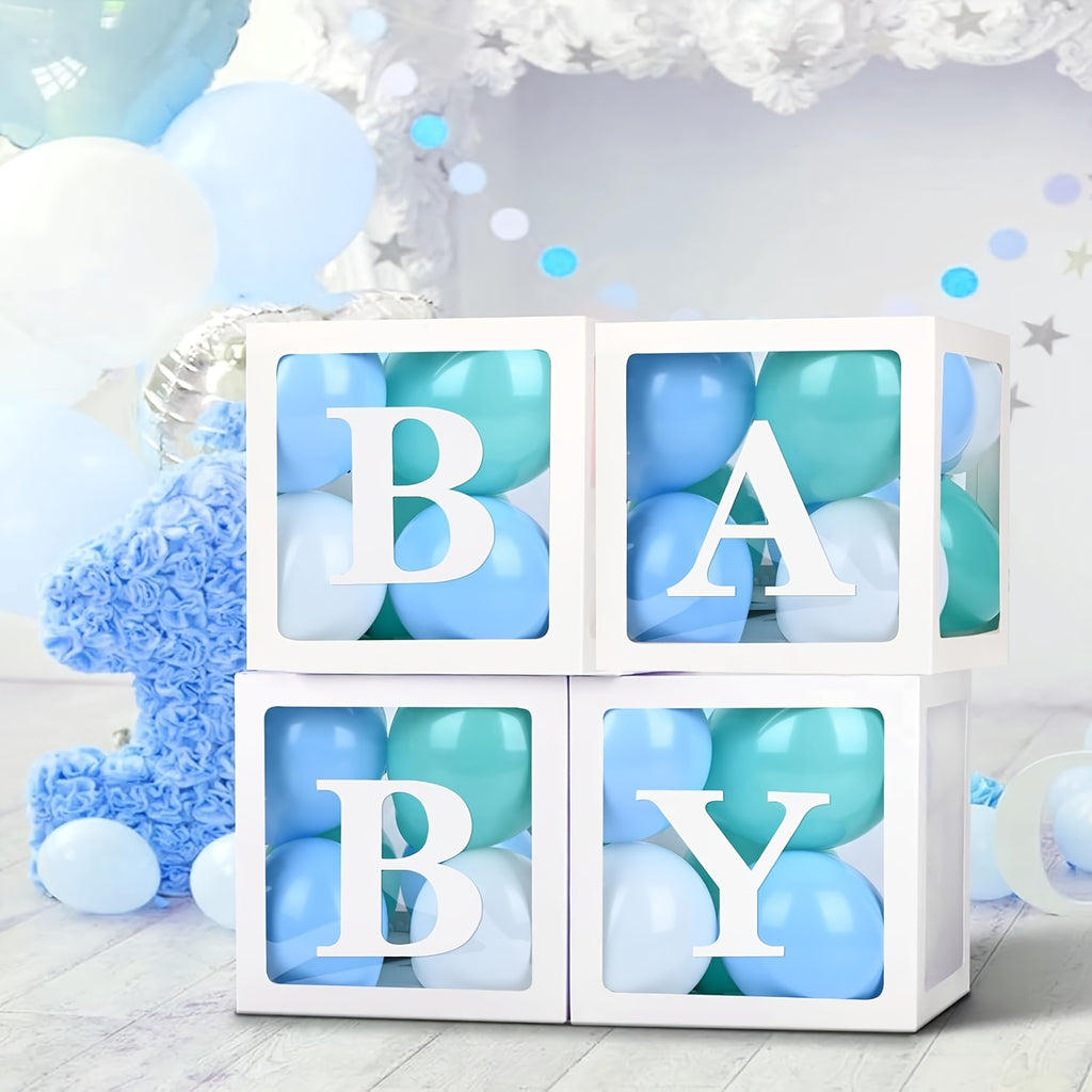 9.85-Inch White Transparent Youngsters Letter Gift Box - Elegant Square Balloon Box for Youngsters Showers, Birthdays & Gender Reveals (Balloons Not Included), Celebration Decoration | Modern Gift Box | Paperboard Constructio