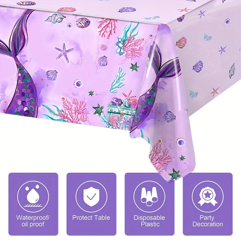 109pcs Mermaid Themed Background Cloth Balloon Tablecloth Set, Purple Mermaid Balloon Set, Mermaid Tail Balloons Arch Kit With Background Banner, Birthday Decorations Baby Shower Event And Party Supplies