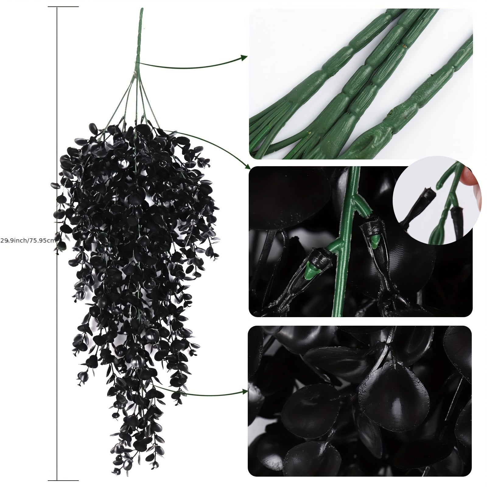 4pcs Artificial Black Eucalyptus Flowers Vine, Simulation Autumn Hanging Wall Rattan, UV Protection Plastic Plant, For Wedding Birthday Décor, Fall Halloween Thanksgiving Xmas Decor, Home Room Arch Garland Ceiling Decor