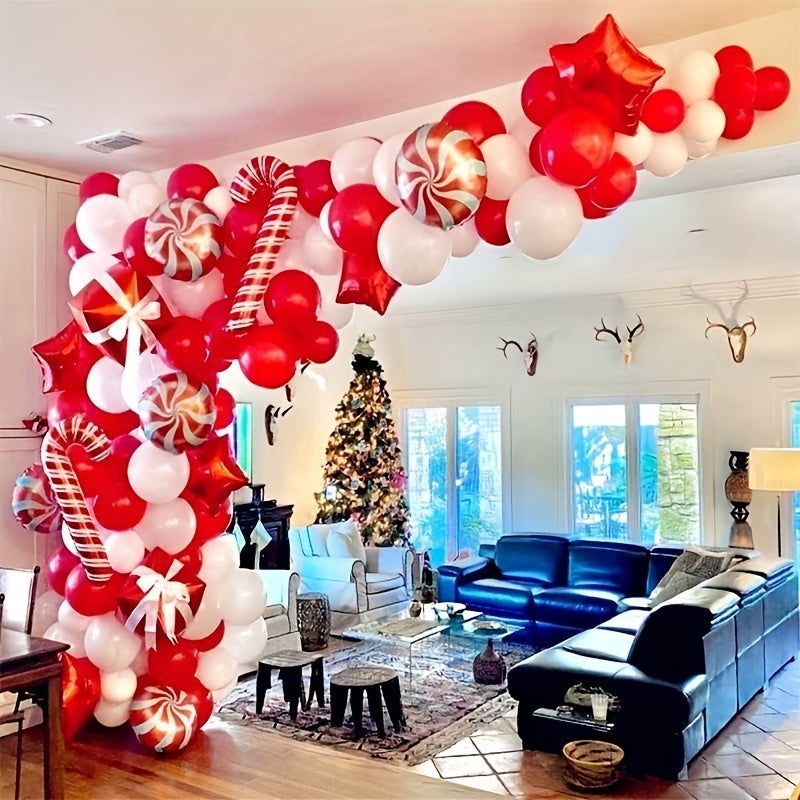 Christmas Balloon Garland Arch Kit 126pcs with Candy Cane, Gift Box, Red Star Balloons for Party Decorations, Holiday, Thanksgiving, New Year, House Decor by MZYi.LINGER Suitable for Ages 14+