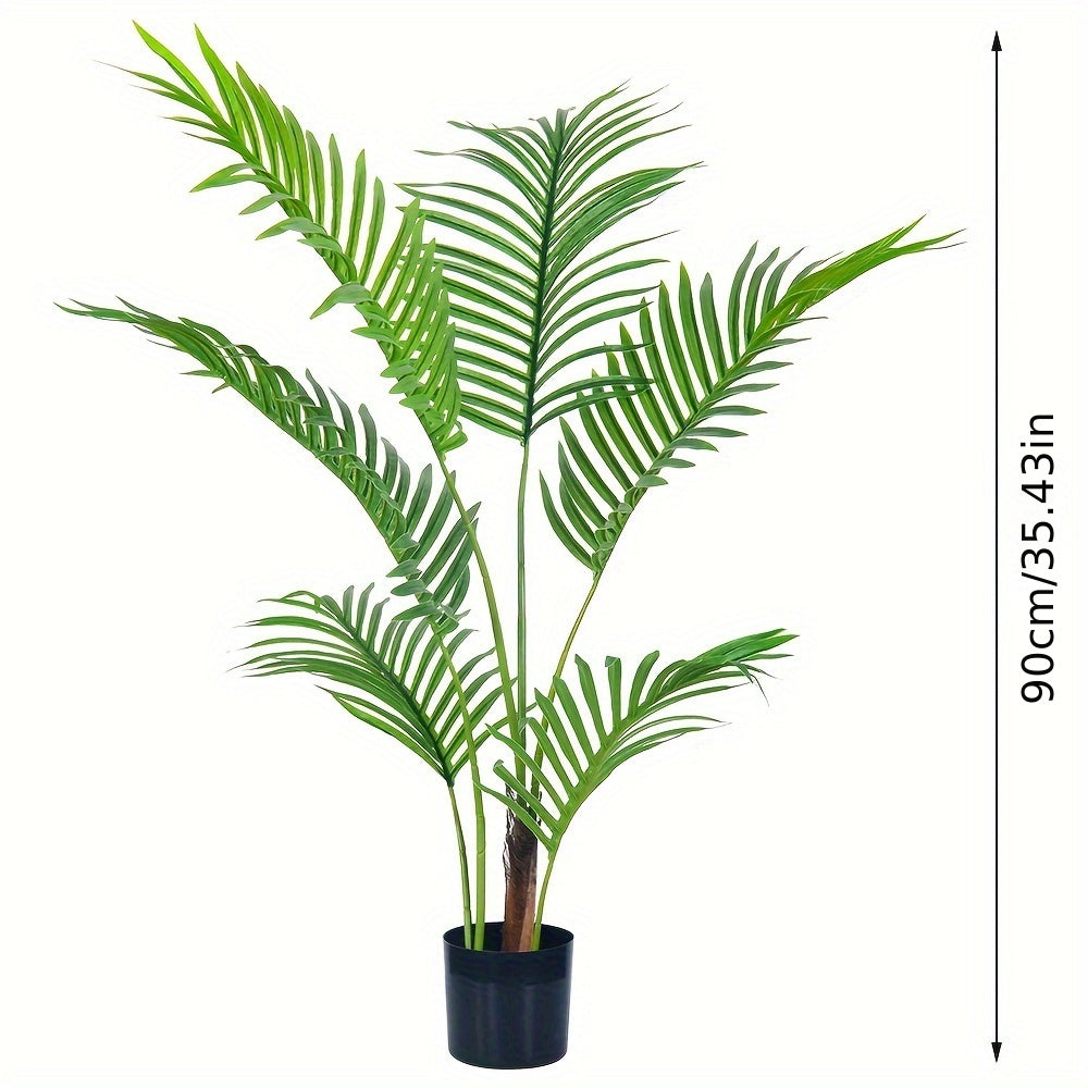 Realistic Artificial Palm Tree Plant - Lush Green Leaves, Sturdy Base, No Maintenance Fake Palm Tree for Indoor/Outdoor Decor, Modern Home, Office, Party - Perfect Housewarming, Christmas, Halloween, Easter, Thanksgiving, Han