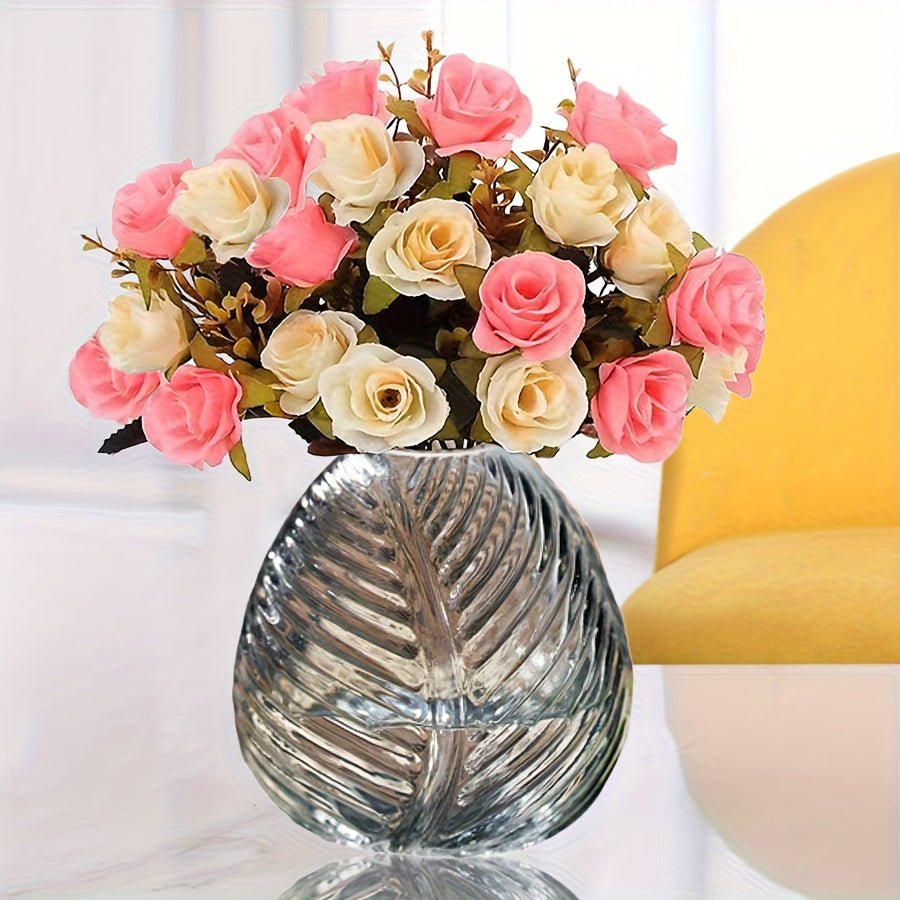 A Set of Artificial Roses with a Golden Ceramic Decorative Vase, Including a Small Vase, Two Bundles of Artificial Flowers, And a Flower Mat, Suitable for Decorating Dining Tables, Weddings, Bedrooms, Hotels, Restaurants, Bar