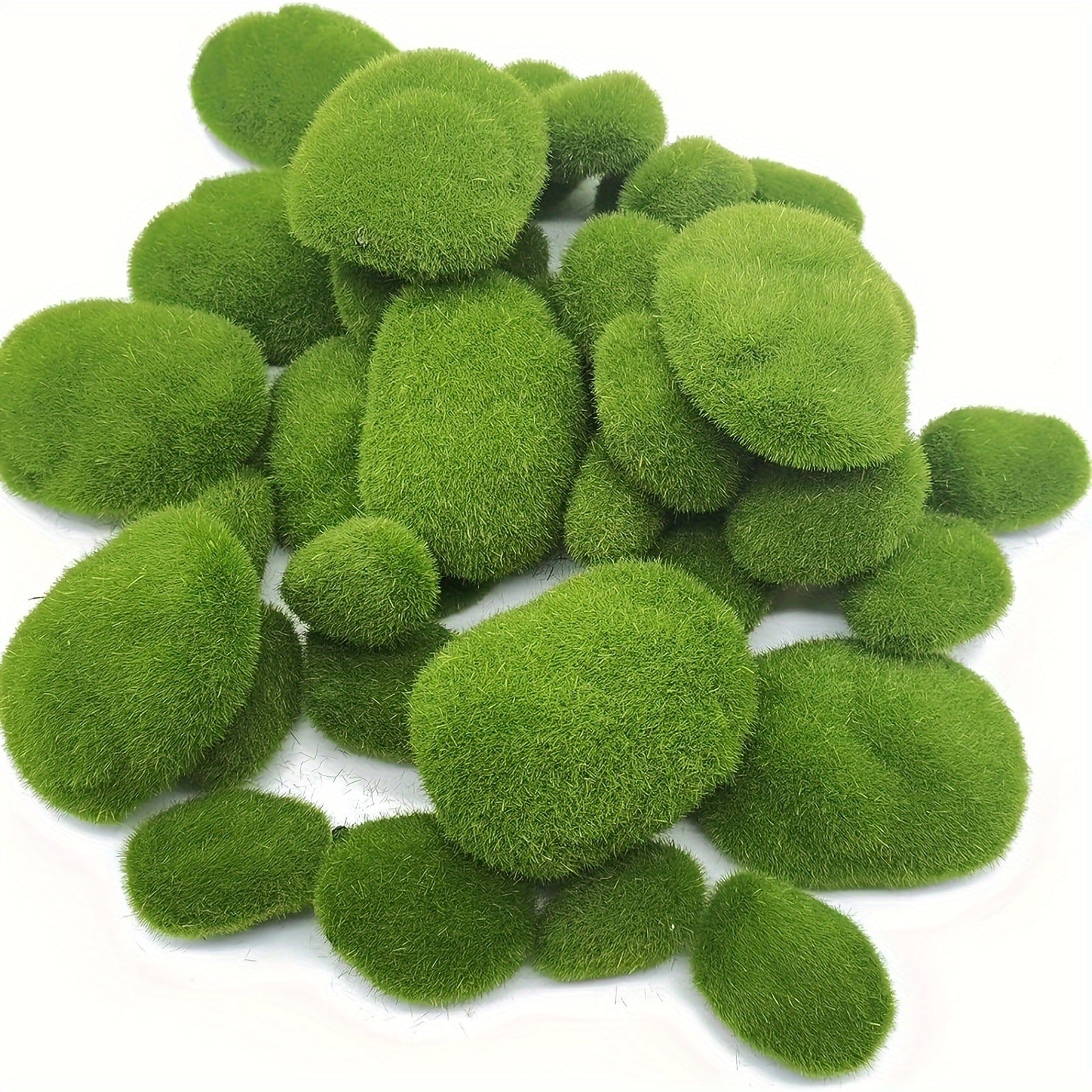 40pcs 4 Sizes Artificial Moss Rock Decorations Set - Realistic Green Moss Balls, Stones, and Covering Stones for Flower Arrangement, Garden, Handicraft, and Eid Al-Adha Decor - Perfect for DIY Projects and Home Decoration