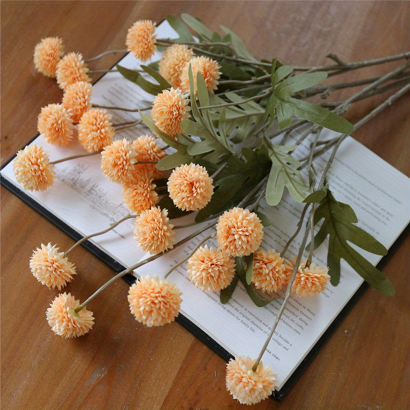 5pcs Autumn Dandelion Simulation Flowers, Artificial Flowers Ball Chrysanthemums, Autumn Thanksgiving Halloween Harvest Decor, Autumn Decor, Home Decor, Room Decor, Wedding Decor