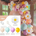 140pcs Daisy Balloon Garland Arch Kit, Groovy Balloon Arch Kit With Daisy Flower Macaron Purple Green Nude Yellow Balloons For Boho Daisy Theme Birthday Wedding Party Decorations