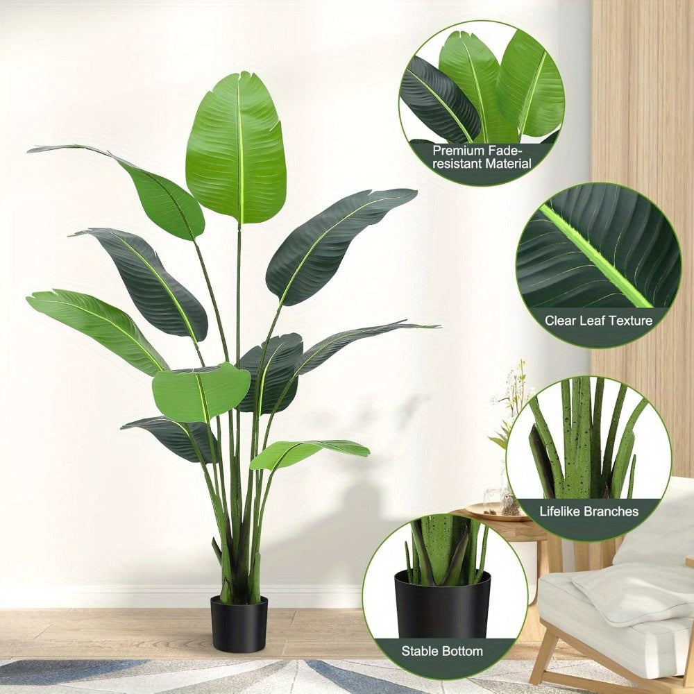 Bird of Paradise Artificial Plant, 4 Feet Faux Bird Paradise Plant Green Tropical Artificial Plants for Indoor Home Living Room and Offices Decoration