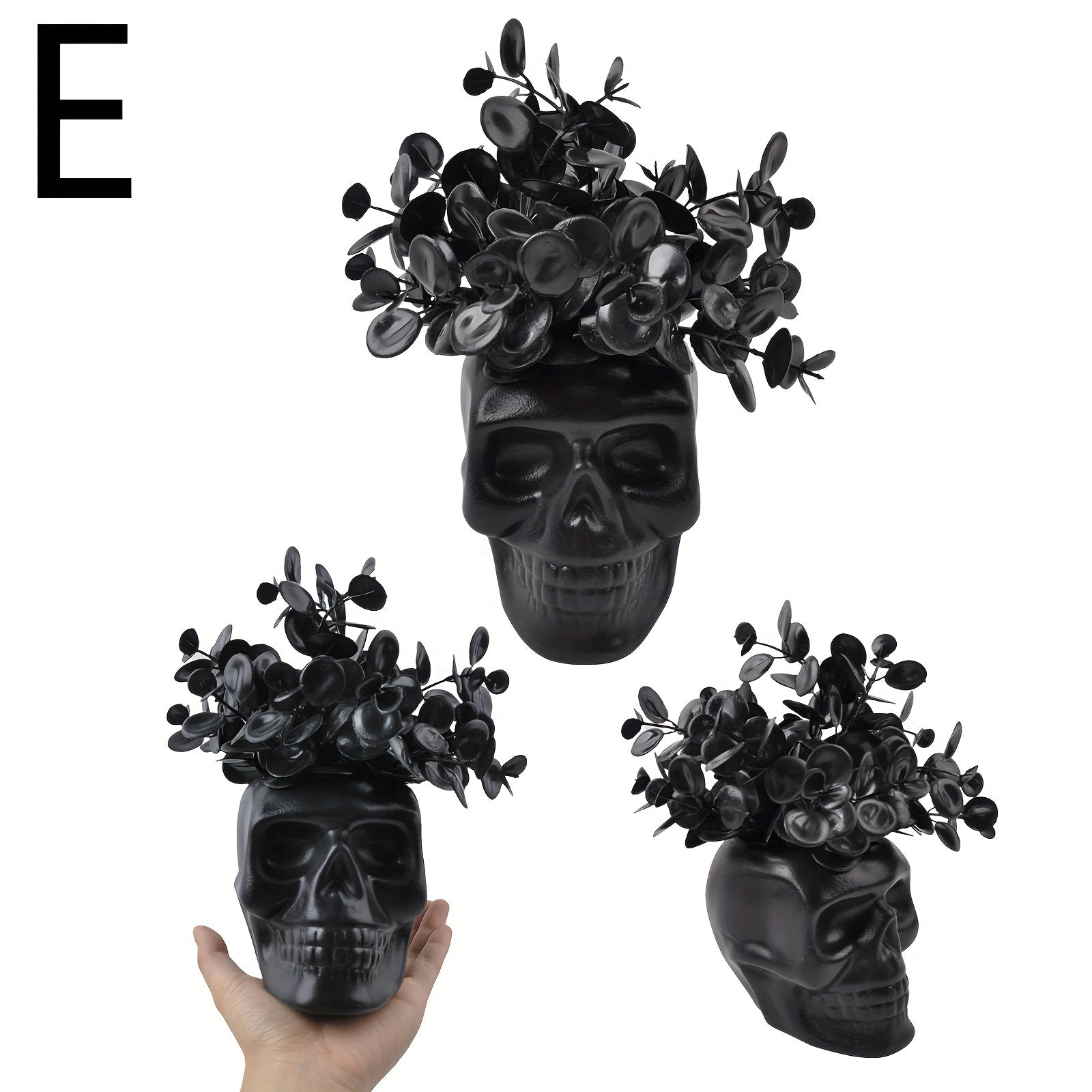 5 Kind Black Artificial Plant With Pot Halloween Decoration