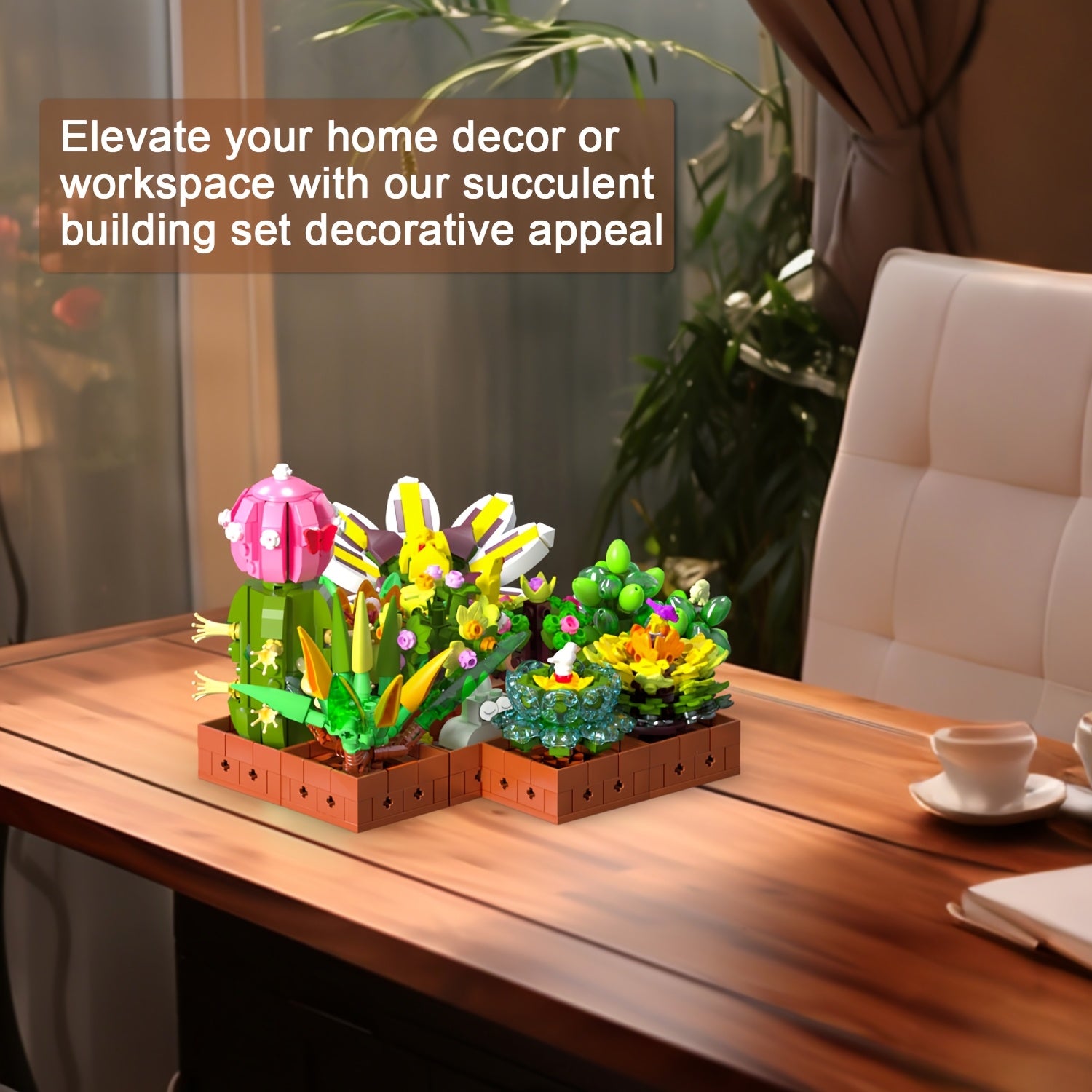 9 Succulents Plants Building Set, Flowers Botanical Collection Bonsai Artificial Plant Set Building Blocks Toy for Home House Decor Birthday Housewarming Gift for Adults Women