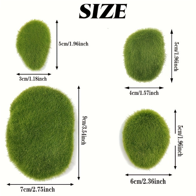 40pcs 4 Sizes Artificial Moss Rock Decorations Set - Realistic Green Moss Balls, Stones, and Covering Stones for Flower Arrangement, Garden, Handicraft, and Eid Al-Adha Decor - Perfect for DIY Projects and Home Decoration