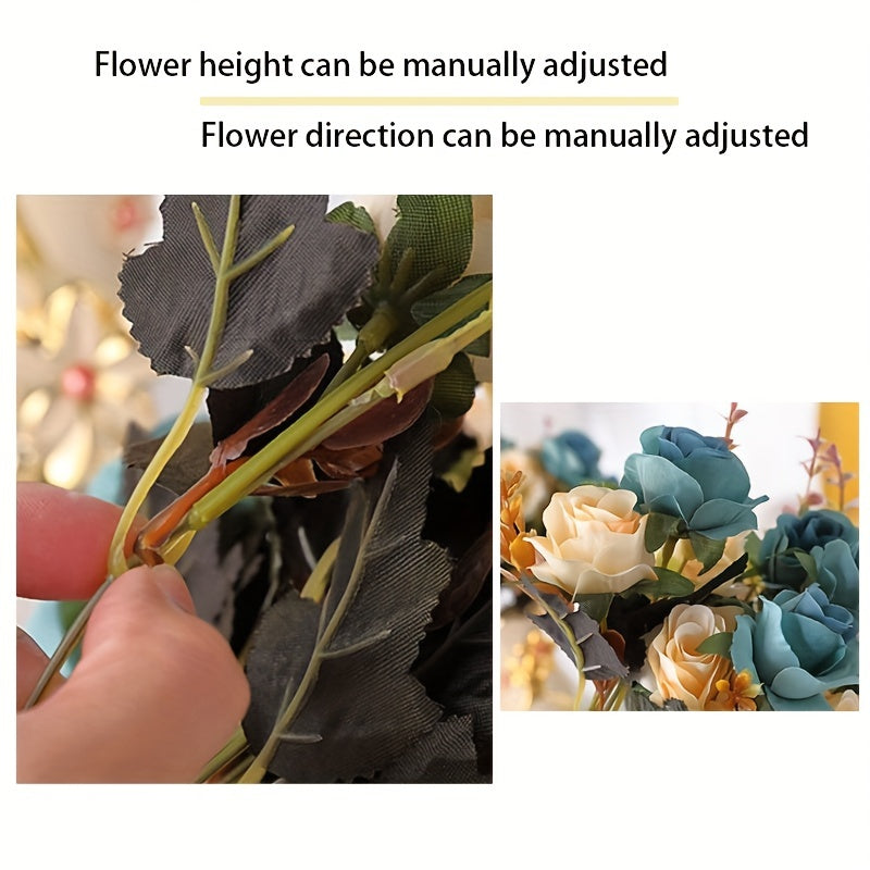 A Set of Artificial Roses with a Golden Ceramic Decorative Vase, Including a Small Vase, Two Bundles of Artificial Flowers, And a Flower Mat, Suitable for Decorating Dining Tables, Weddings, Bedrooms, Hotels, Restaurants, Bar