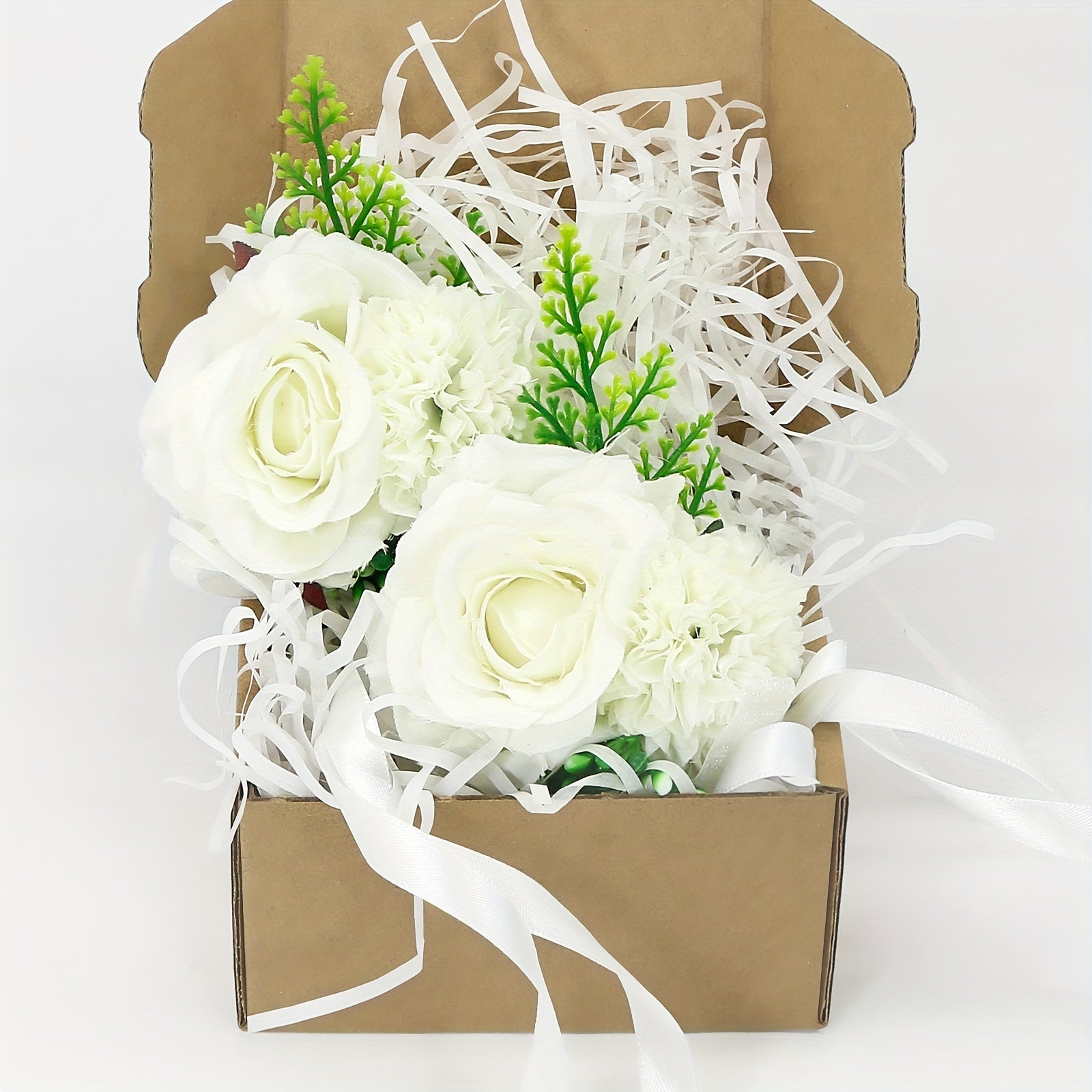 2pcs, Artificial Rose and Carnation Wrist Corsage Set for White Wedding and Prom Decorations