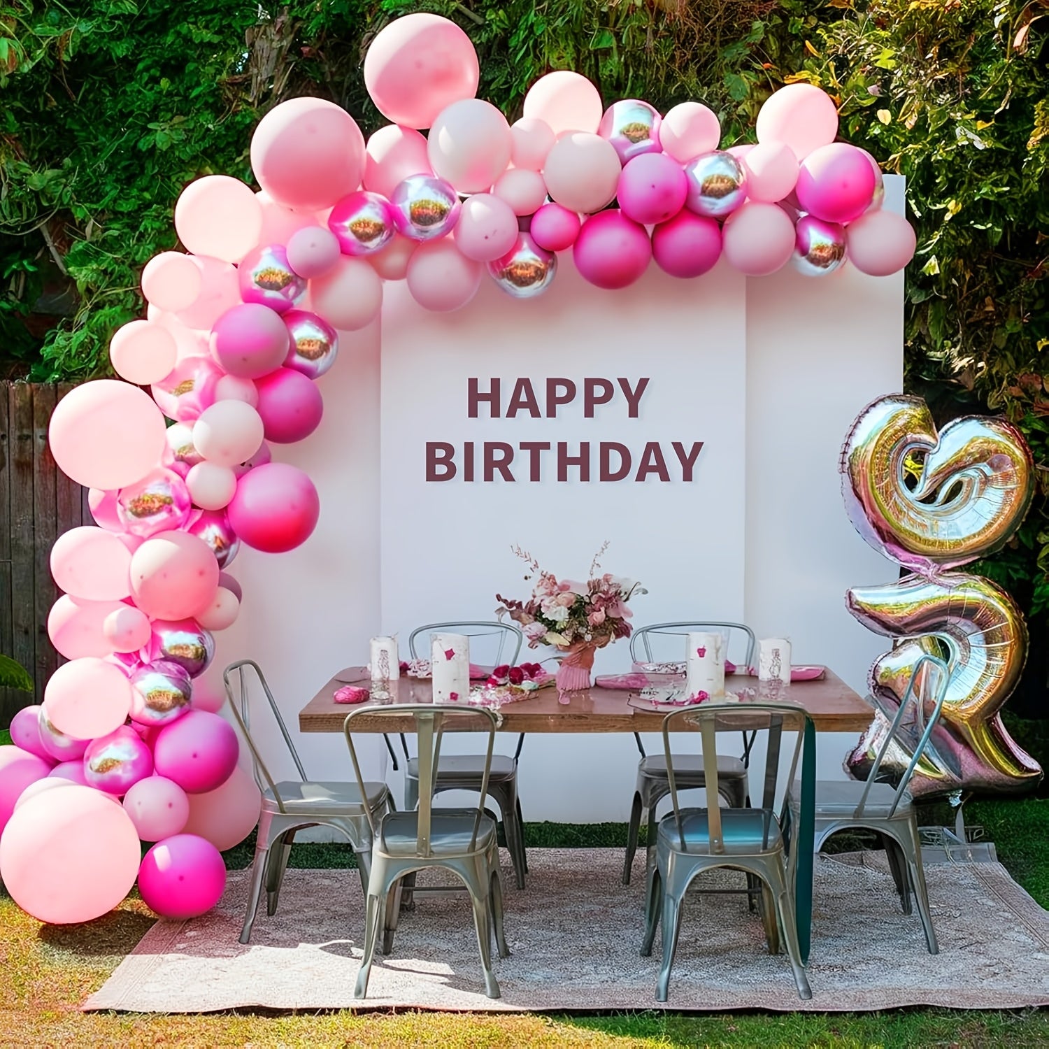 117pcs Pink & Silvery Balloon Arch Kit - Includes Pastel, Hot Pink & 4D Star Balloons for Princess Parties, Birthdays, Showers, Anniversaries, Weddings & Valentine's Day Decorations