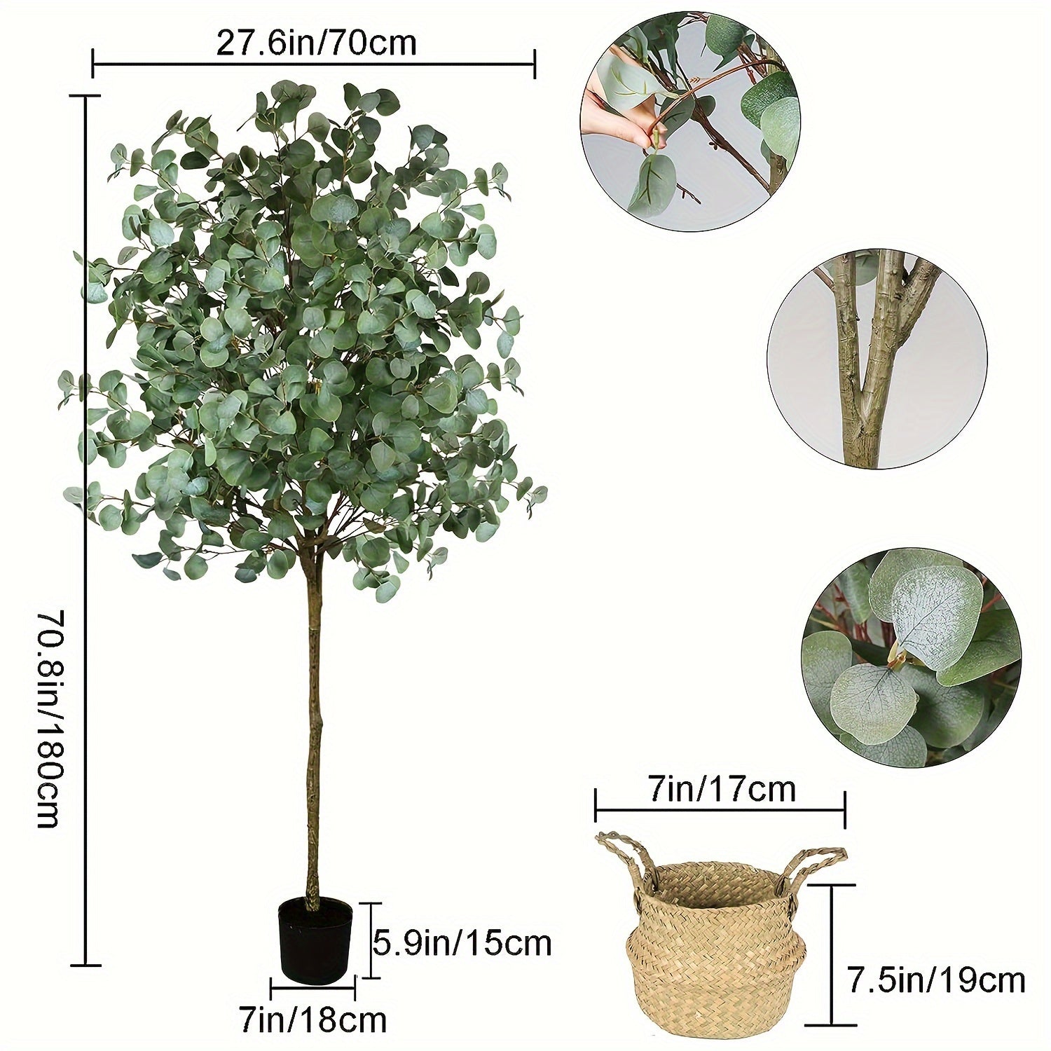 6ft Artificial Eucalyptus Tree in Pot, Faux Indoor Plant for Home & Office Decor, All-Season Fabric Tree for Various Room Types, Perfect for Birthday, Anniversary, Housewarming, New Year, Floor Placement, No Electricity Neede