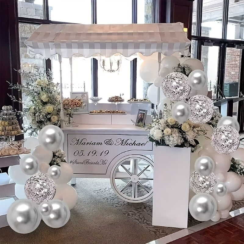 147pcs, 5/10/12/18 Inch White Silvery Confetti Latex Balloon Arch Garland For Baby Shower Birthday Party Bridal Wedding Decorations