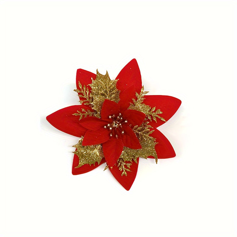 20pcs Glitter Poinsettia Artificial Flower for Christmas Decor, Weddings, Parties, Wreaths, and Garlands
