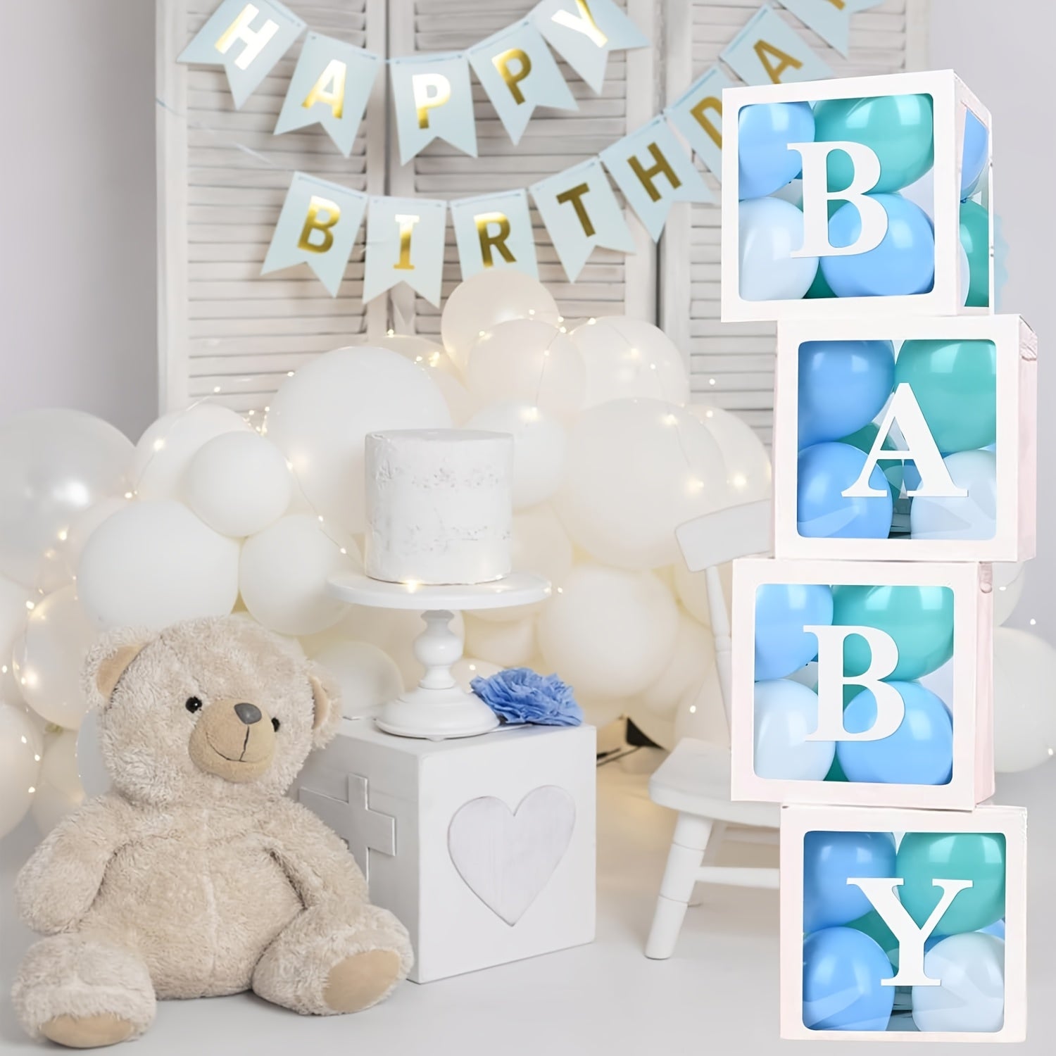 9.85-Inch White Transparent Youngsters Letter Gift Box - Elegant Square Balloon Box for Youngsters Showers, Birthdays & Gender Reveals (Balloons Not Included), Celebration Decoration | Modern Gift Box | Paperboard Constructio