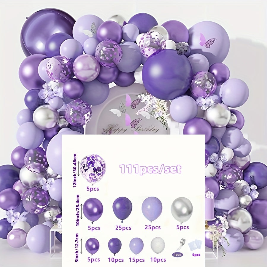 111pcs Lavender Purple Balloon Garland Kit with Metallic Confetti - Perfect for Weddings, Birthdays, Anniversaries, Valentine's Day, Wedding Balloons