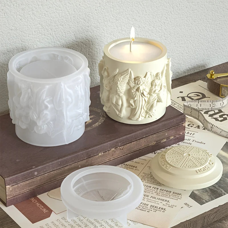 European Angel Relief Mold Candlestick Jewelry Box, Gypsum Resin Casting, Retro Home Decoration, Elegant Storage Container