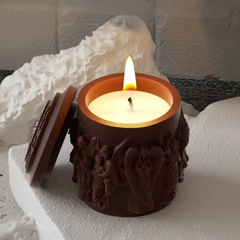 European Angel Relief Mold Candlestick Jewelry Box, Gypsum Resin Casting, Retro Home Decoration, Elegant Storage Container