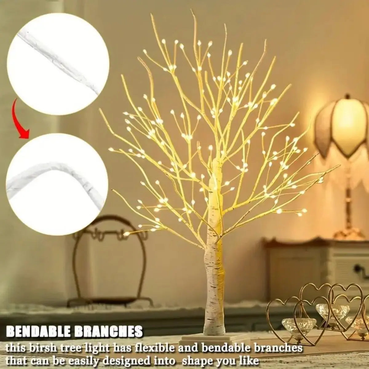 1pc 144 LED Birch Tree Lights, Warm White Light, USB And 3AA Battery Powered (Not Included), Holiday  Decorative Tree