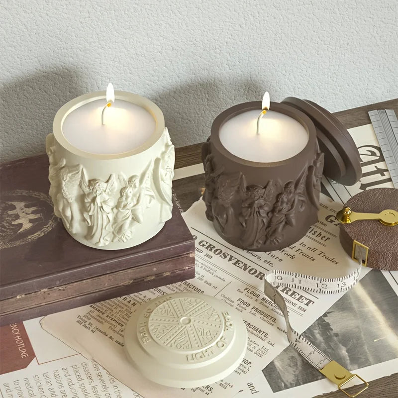 European Angel Relief Mold Candlestick Jewelry Box, Gypsum Resin Casting, Retro Home Decoration, Elegant Storage Container
